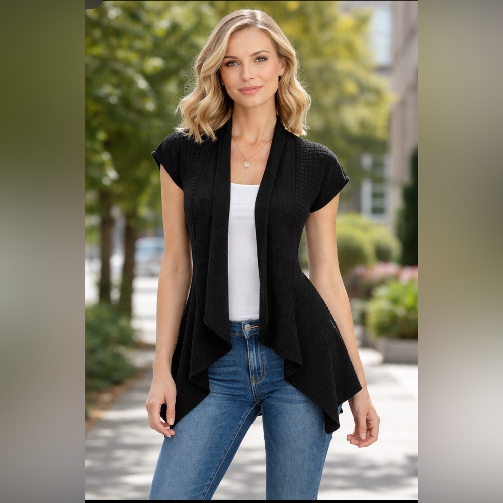Anthropologie MOTH Cardigan Sweater XS Black Short Sleeve NWT